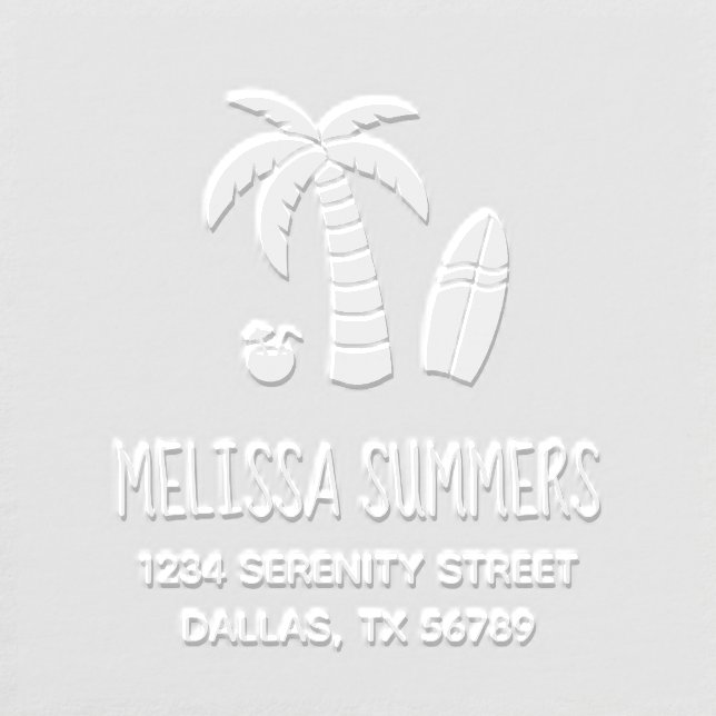 Summer Vacation Palm Surfboard Address Embosser (Design)