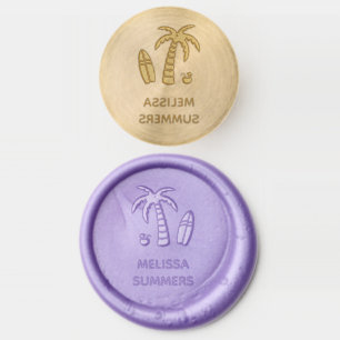 Summer Vacation Palm Surfboard Custom Name Wax Seal Stamp