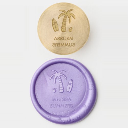 Summer Vacation Palm Surfboard Custom Name Wax Seal Stamp