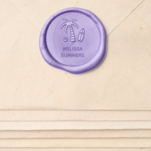 Summer Vacation Palm Surfboard Custom Name Wax Seal Sticker