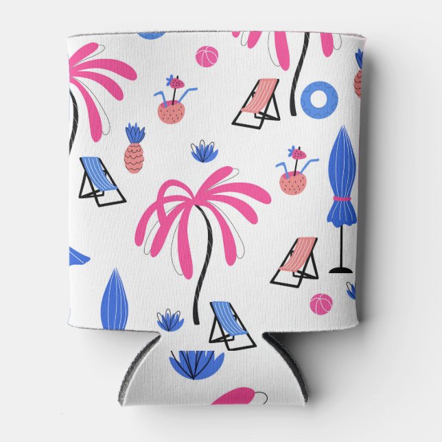 Summer Vacation: Palm Trees Pineapples Pattern Can Cooler (Front)