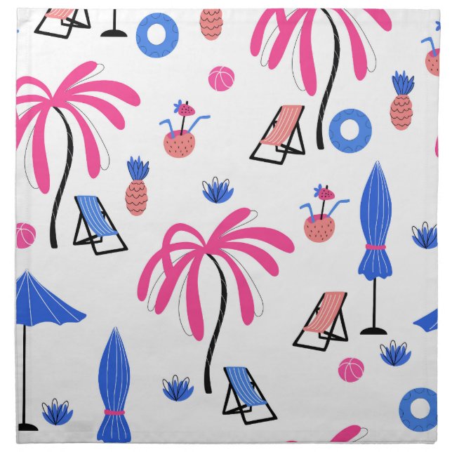 Summer Vacation: Palm Trees Pineapples Pattern Cloth Napkin (Front)