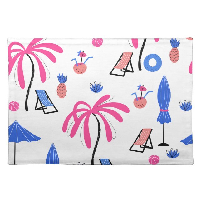 Summer Vacation: Palm Trees Pineapples Pattern Cloth Placemat (Front)