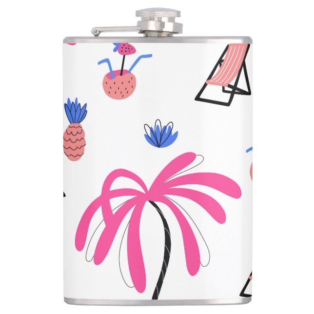 Summer Vacation: Palm Trees Pineapples Pattern Flask (Front)