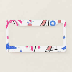 Summer Vacation: Palm Trees Pineapples Pattern License Plate Frame