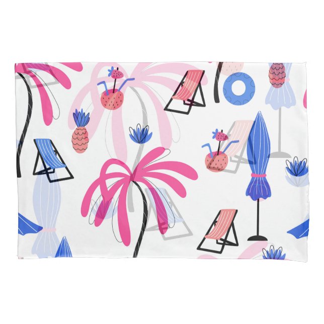 Summer Vacation: Palm Trees Pineapples Pattern Pillow Case (Front)