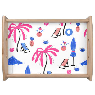 Summer Vacation: Palm Trees Pineapples Pattern Serving Tray