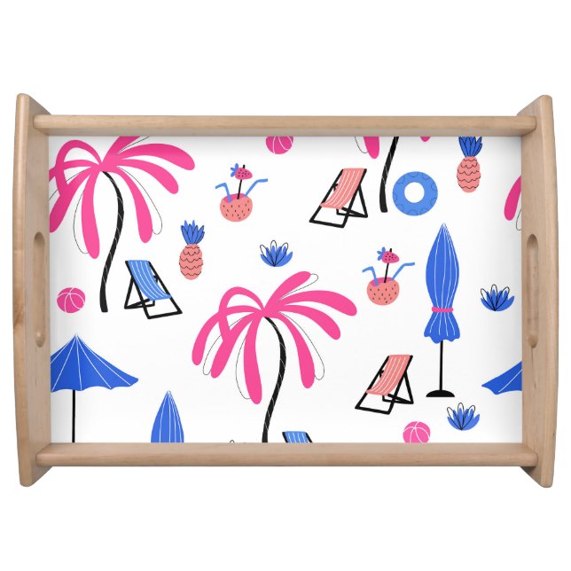 Summer Vacation: Palm Trees Pineapples Pattern Serving Tray (Front)