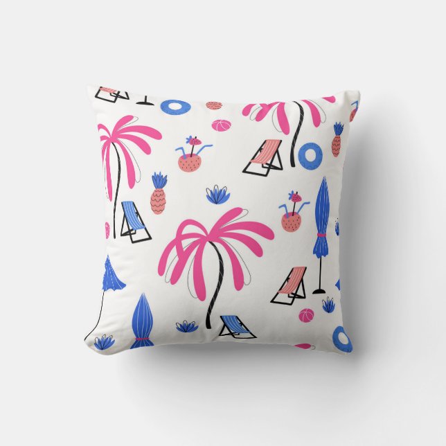 Summer Vacation: Palm Trees Pineapples Pattern Throw Pillow (Front)
