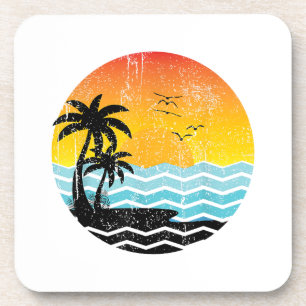 Summer Vacation Palm Trees Retro Sunset Tropical S Beverage Coaster