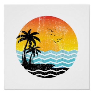 Summer Vacation Palm Trees Retro Sunset Tropical S Poster