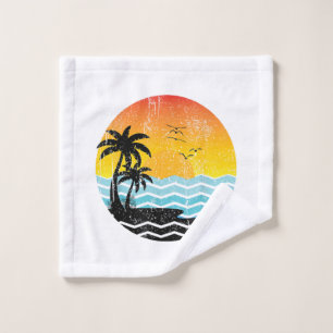 Summer Vacation Palm Trees Retro Sunset Tropical S Wash Cloth