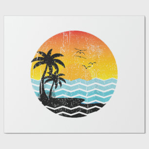 Summer Vacation Palm Trees Retro Sunset Tropical S Wrapping Paper
