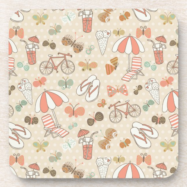 Summer Vacation Pattern Beverage Coaster (Front)
