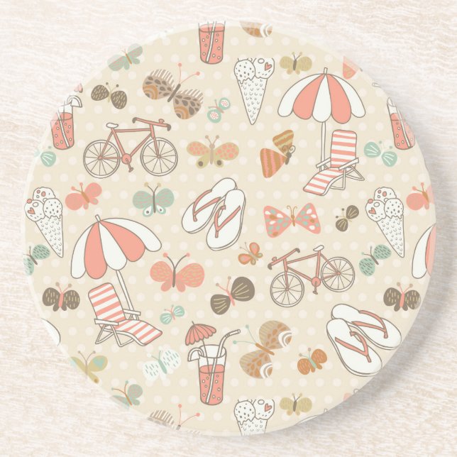 Summer Vacation Pattern Drink Coaster (Front)