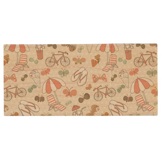 Summer Vacation Pattern Wood USB Flash Drive (Front)