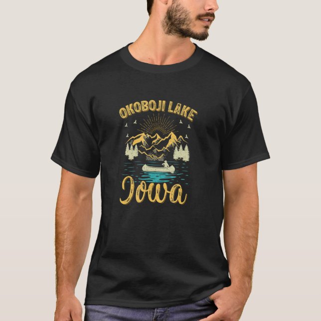 Summer Vacation Retro Mountain Iowa Okoboji Lake P T-Shirt (Front)