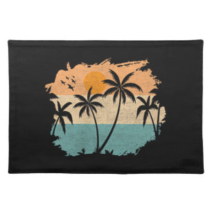 Summer Vacation Retro Sunset Beach Palms Tree Pock Cloth Placemat