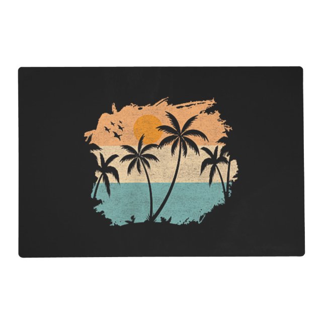 Summer Vacation Retro Sunset Beach Palms Tree Pock Placemat (Front)