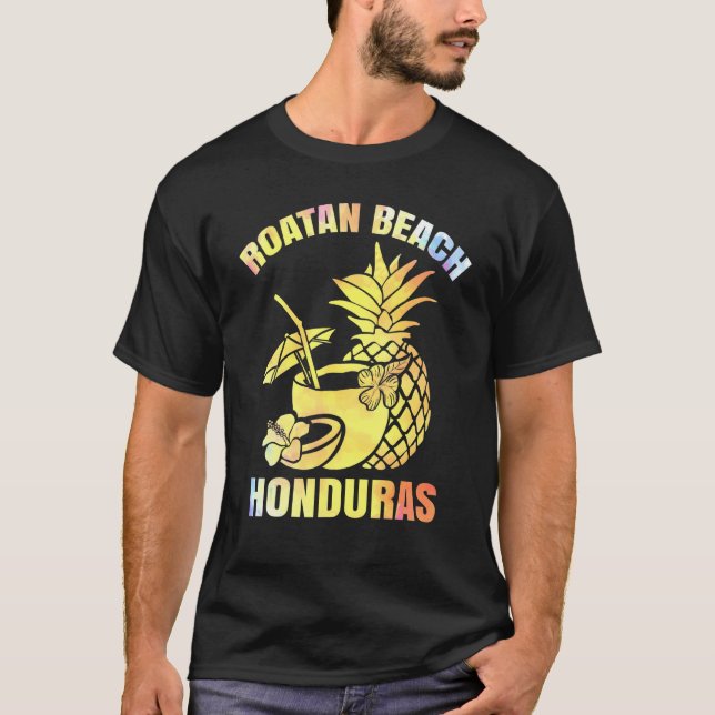 Summer Vacation Retro Sunset Honduras Roatan Beach T-Shirt (Front)