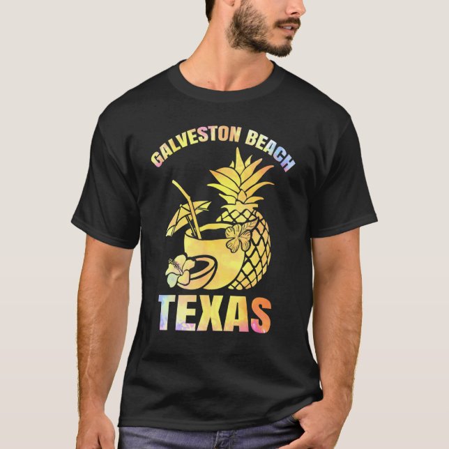Summer Vacation Retro Sunset Texas Galveston Beach T-Shirt (Front)