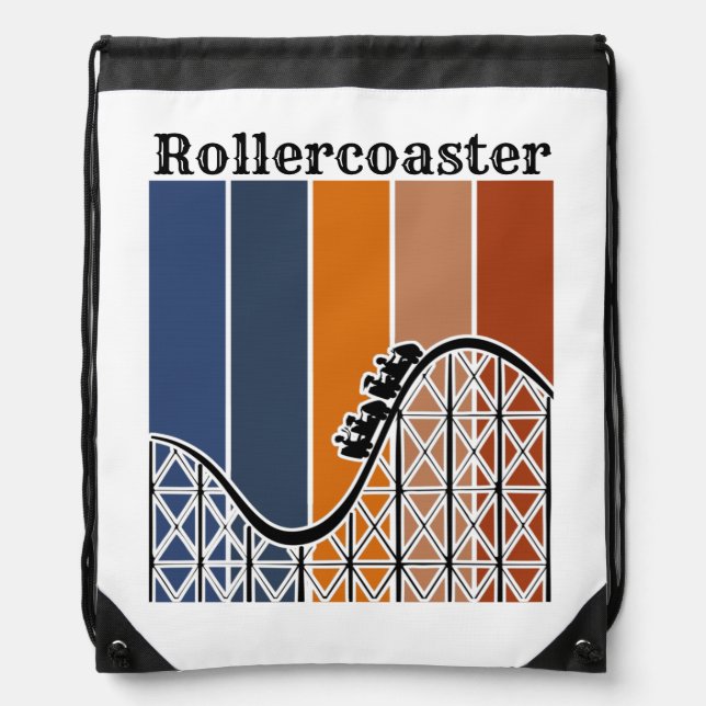 Summer Vacation Riding the Rollercoaster Retro Drawstring Bag (Front)