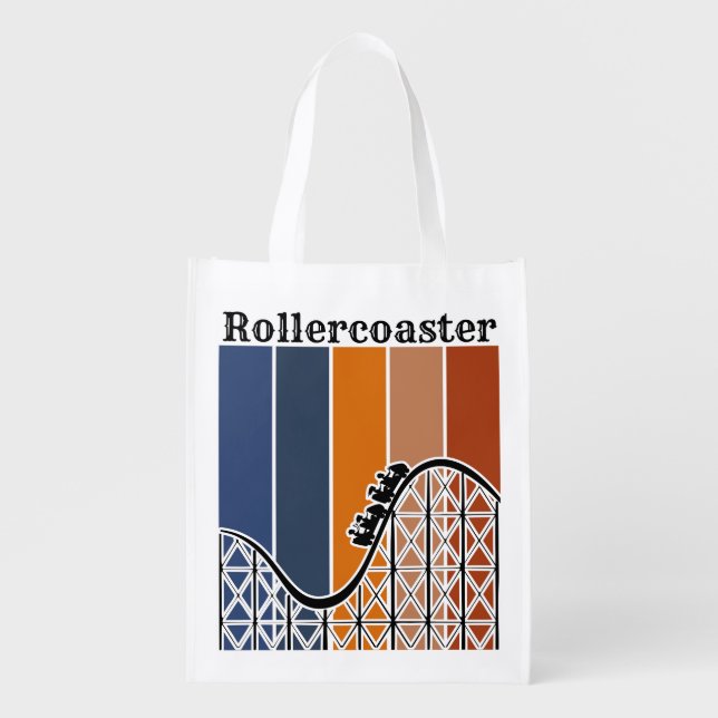 Summer Vacation Riding the Rollercoaster Retro Grocery Bag (Front)