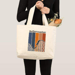 Summer Vacation Riding the Rollercoaster Retro Large Tote Bag