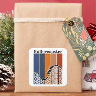 Summer Vacation Riding the Rollercoaster Retro Square Sticker