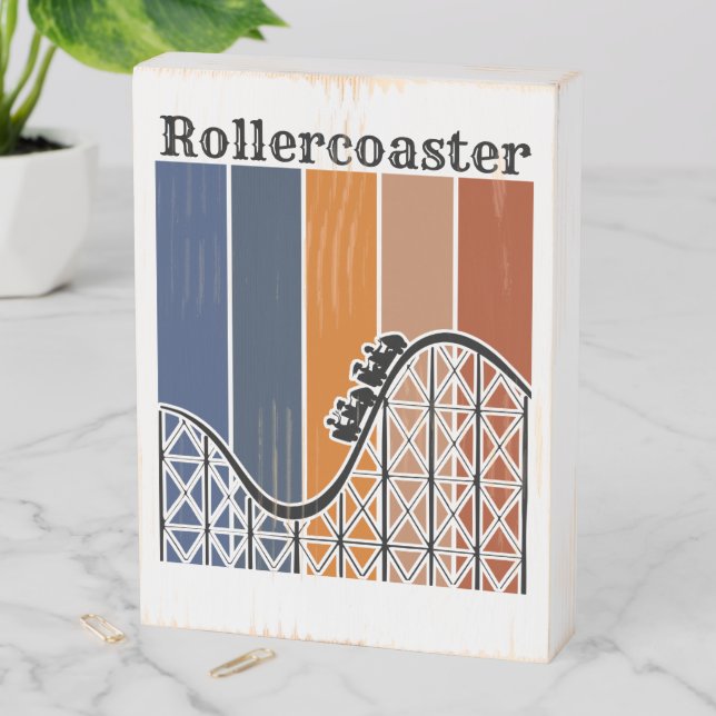 Summer Vacation Riding the Rollercoaster Retro Wooden Box Sign (In Situ Vertical)