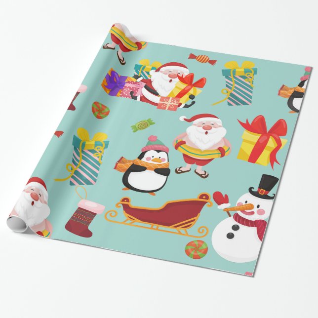 summer vacation santa sleigh christmas wrapping paper (Unrolled)