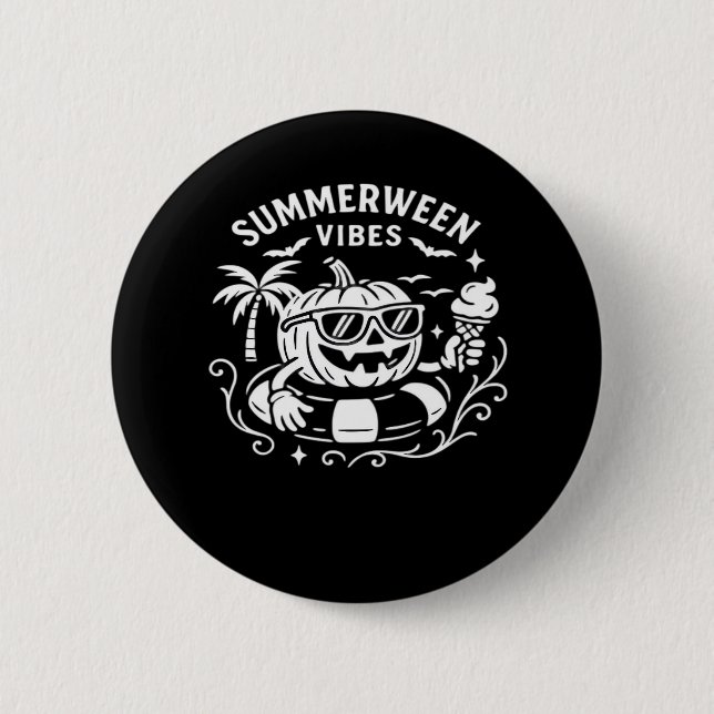 Summer Vacation Summerween Vibes Pumpkin Pool Floa Button (Front)