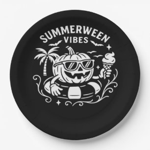 Summer Vacation Summerween Vibes Pumpkin Pool Floa Paper Plates