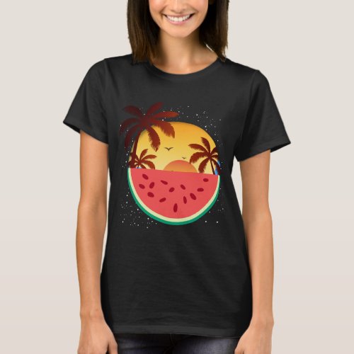 Summer Vacation Sunset Exotic Fruit Palm Trees Wat T_Shirt