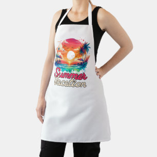 Summer Vacation Tropical Sunset Beach Retro Design Apron
