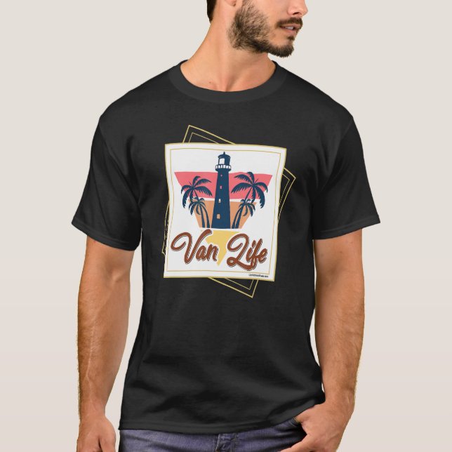 Summer Vacation Van Lighthouse Ocean Beach T-Shirt (Front)