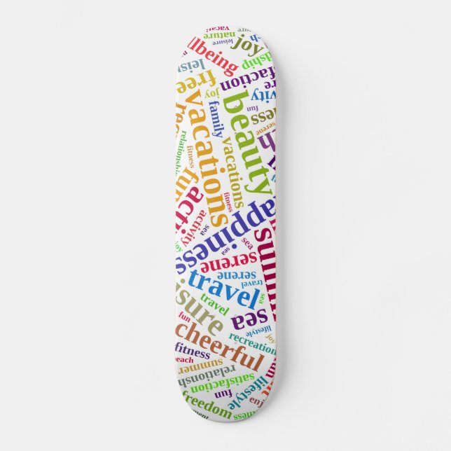 Summer vacations words cloud skateboard deck (Front)