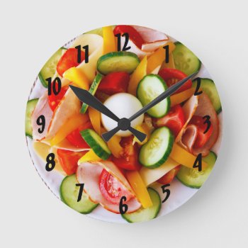 Summer Vegetable Salad Wall Clock by outsidethepen at Zazzle