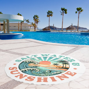 Summer Vibe Salt Water & Sunshine Retro Design Beach Towel