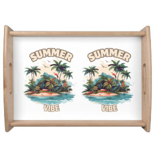Summer Vibe Tropical Island Illustration Serving Tray