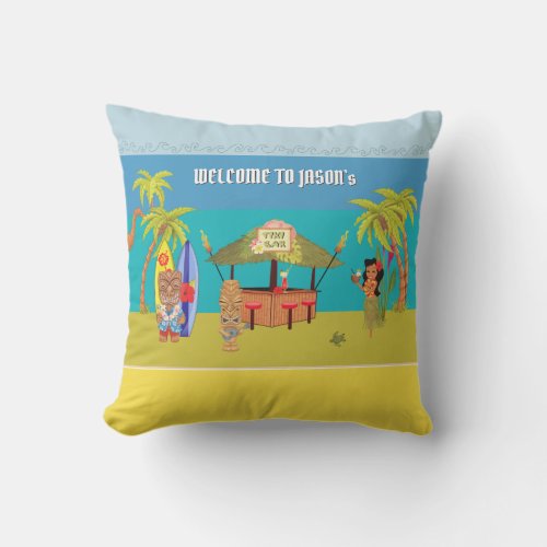 Summer vibe Vacation Tiki bar inspired custom  Outdoor Pillow