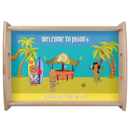 Summer vibe Vacation Tiki bar inspired custom text Serving Tray