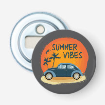 summer vibe with retro car on the beach