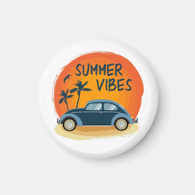 summer vibe with retro car on the beach  magnet (Front)
