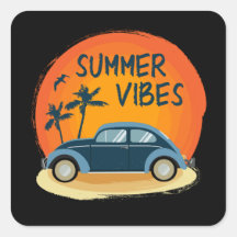 summer vibe with retro car on the beach