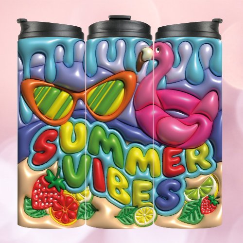 Summer Vibes 3d Inflated Fruits  Flamingo Thermal Tumbler