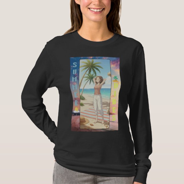 Summer Vibes Anime Beach Scene – Character Art  T-Shirt (Front)
