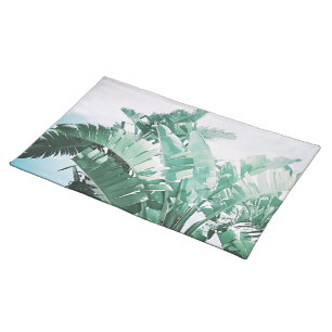 Summer Vibes Banana Leaves Pale Green Cloth Placemat