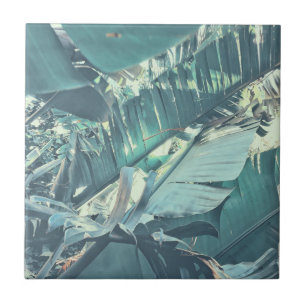 Summer Vibes Banana Tree Leaves Pale Green Ceramic Tile