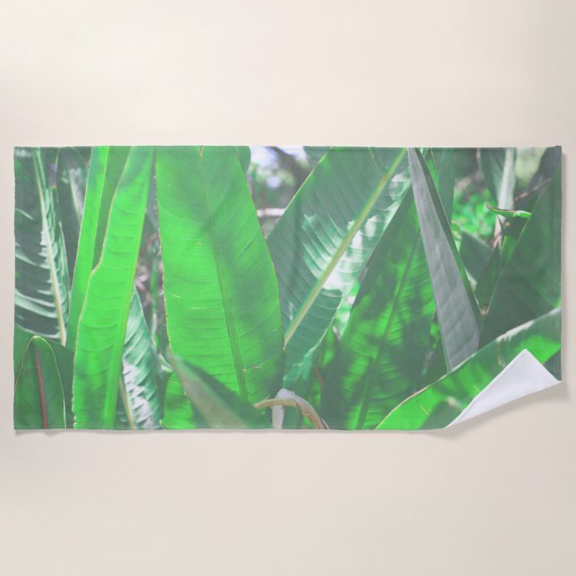 Summer Vibes Banana Tree Leaves Pale Green Pastel Beach Towel (Front)